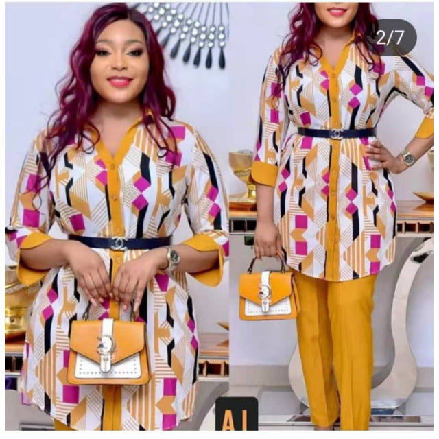 Pantalon Dashiki avec long manteau 2 pièces